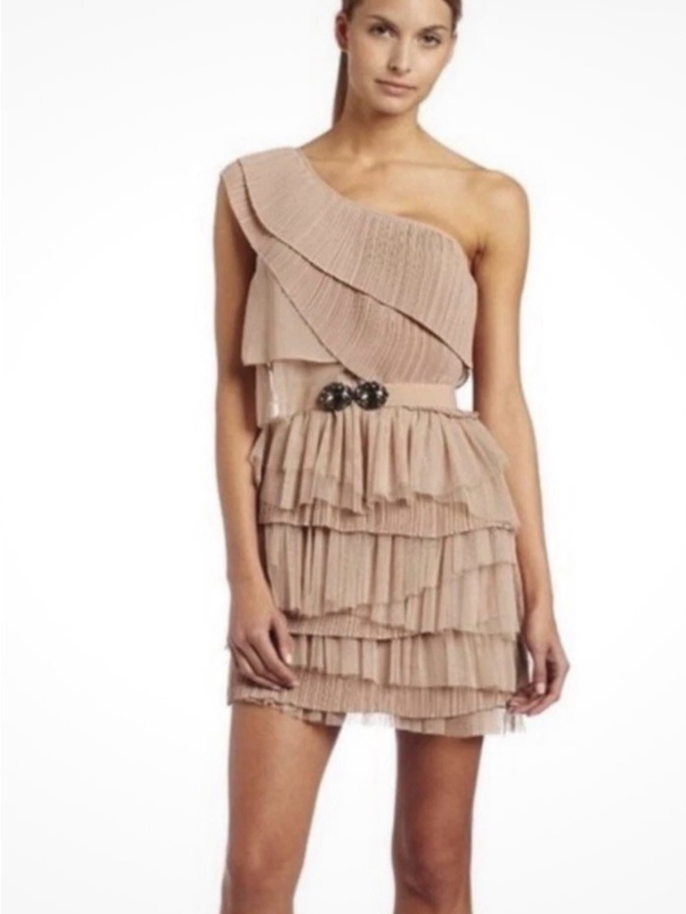 BCBG Kaitlyn Pleated One Shoulder Dress Size XS